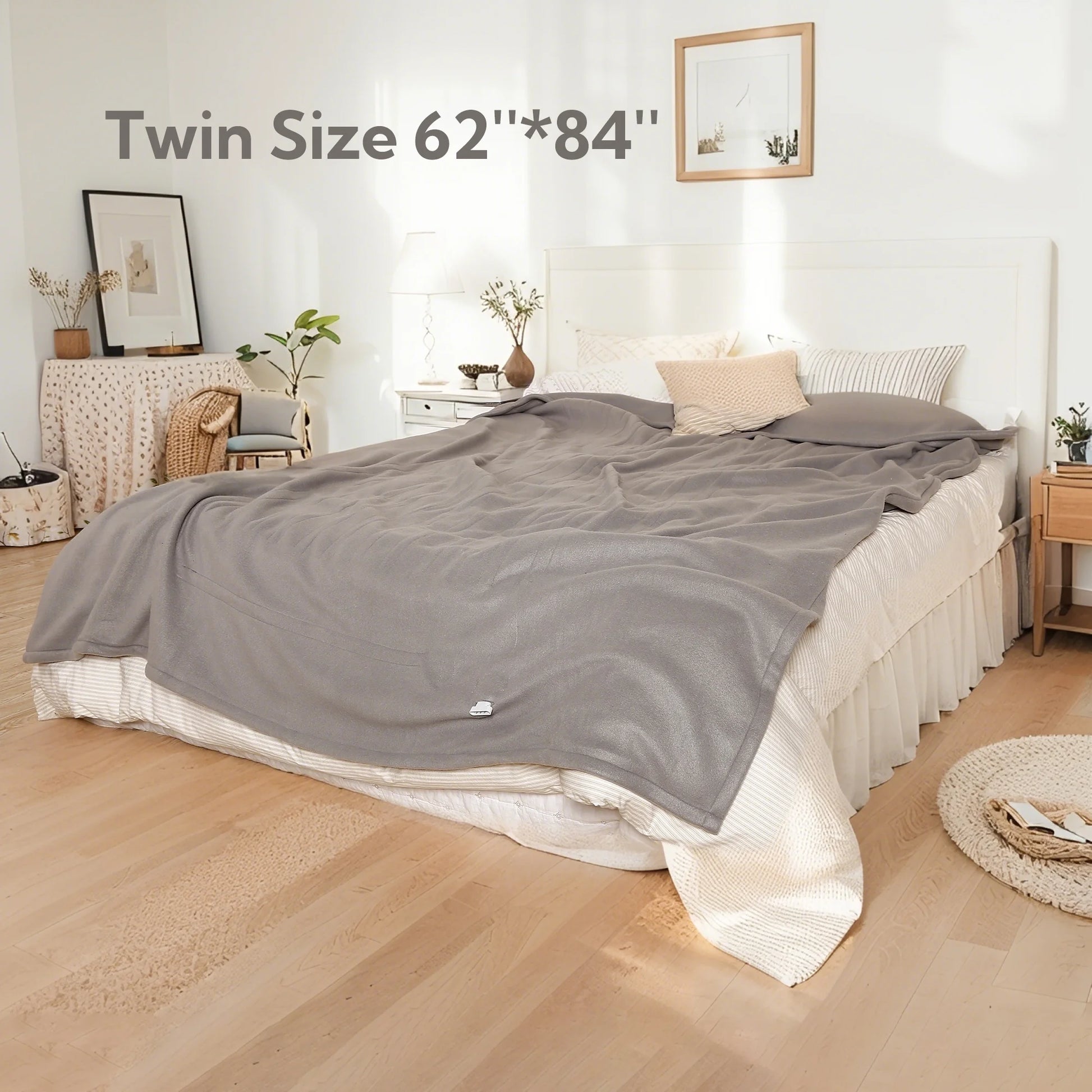 Heated Electric Blanket Twin Size 62''X84''- 4 Heat Levels & 10 Hours Auto Off, Fast Heating & Over-Heat Protection, Light Grey