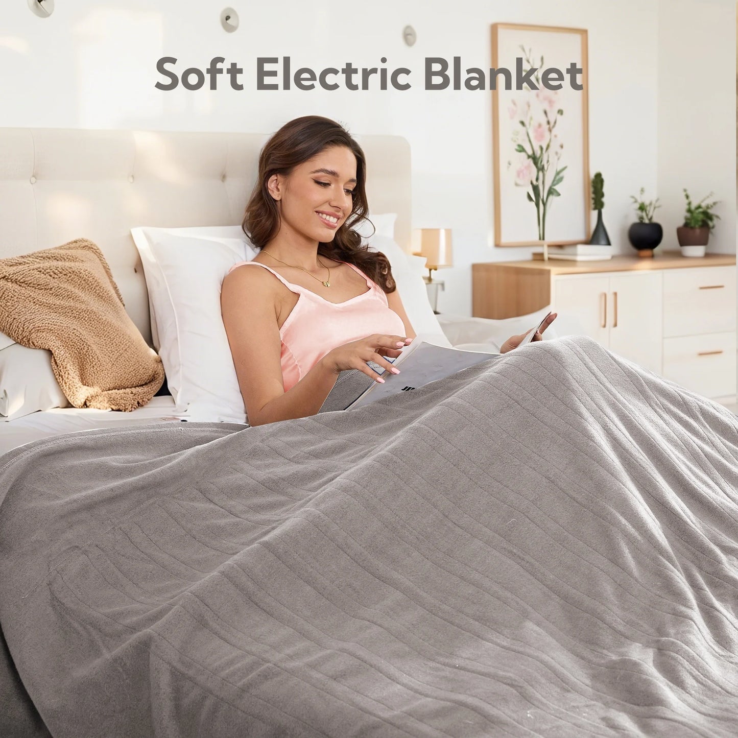 Heated Electric Blanket Twin Size 62''X84''- 4 Heat Levels & 10 Hours Auto Off, Fast Heating & Over-Heat Protection, Light Grey
